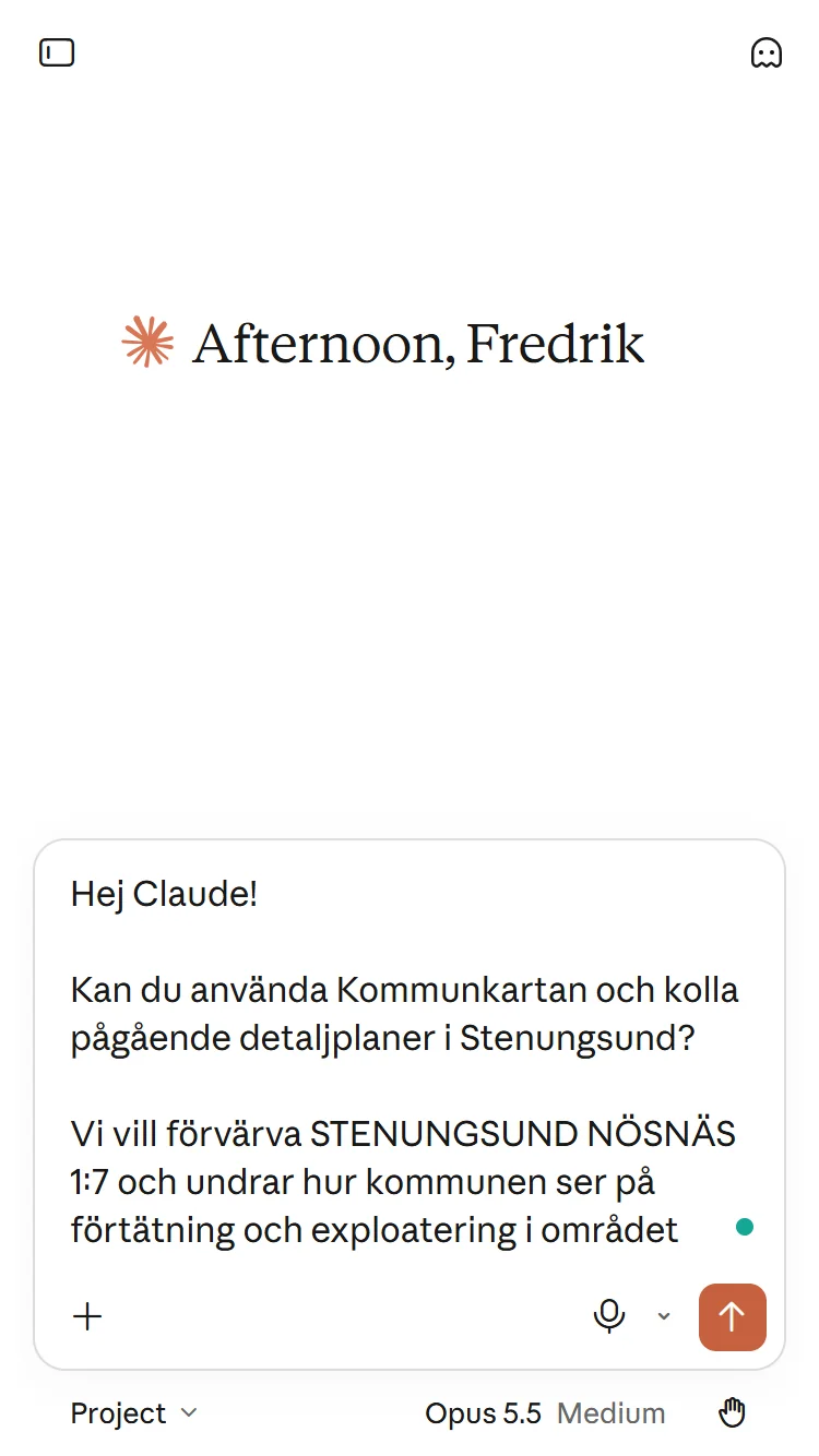 Claude frågar Kommunkartan om pågående detaljplaner i Stenungsund